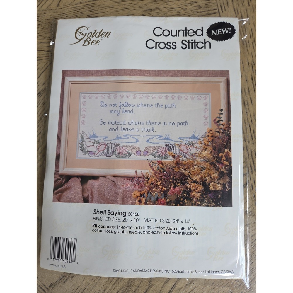 Golden Bee Counted Cross Stitch Kit New Shell Saying Beach Shells #60458 Vintage